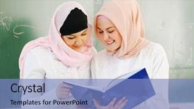  Presentation with multi ethnic group - Amazing PPT layouts having women islam - multi ethnic group of teenage backdrop and a light blue colored foreground