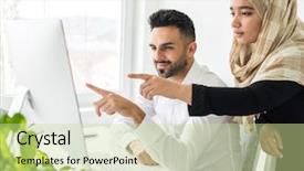  Presentation with islam - Cool new slides with women islam - young mand and woman working backdrop and a soft green colored foreground