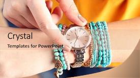  Presentation with top view of candles - Colorful PPT theme enhanced with women jewlery accessories - stylish bracelets and clock backdrop and a coral colored foreground