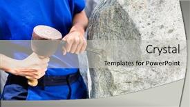  Presentation with boulder - Slide deck having women labour - stonemason working on boulder background and a light gray colored foreground