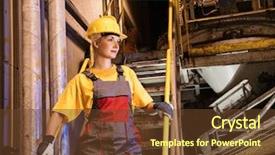  Presentation with factory protest - Colorful presentation enhanced with women labour force - factory female worker backdrop and a tawny brown colored foreground