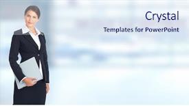  Presentation with office - Slide set enhanced with women leaders - young business woman over office background and a sky blue colored foreground