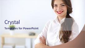  Presentation with video wall 3d - Slide set enhanced with women leadership - attractive businesswoman standing near wall background and a sky blue colored foreground