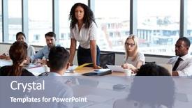  Presentation with women leadership - Slide deck featuring women leadership - businesswoman stands to address meeting background and a light blue colored foreground