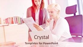  Presentation with reading - Beautiful presentation theme featuring women leadership - businesswoman with female manager reading backdrop and a lemonade colored foreground