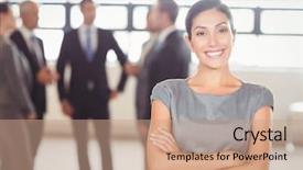  Presentation with smiling kids at summer camp - Beautiful slide deck featuring women leadership - portrait of attractive businesswoman smiling backdrop and a coral colored foreground
