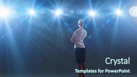  Presentation with stage lights - Audience pleasing slide set consisting of women leadership - rear view of businesswoman standing backdrop and a tawny brown colored foreground