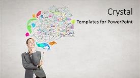  Presentation with paint brush - Presentation theme having women leadership - young attractive businesswoman with paint background and a light gray colored foreground