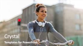  Presentation with city street - Audience pleasing slide deck consisting of woman riding bicycle on city backdrop and a gray colored foreground