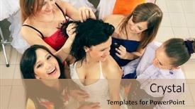  Presentation with women making - Colorful theme enhanced with women making adjustment to wedding backdrop and a coral colored foreground