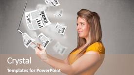  Presentation with news - Slides enhanced with women media - casual pretty young woman holdin background and a coral colored foreground