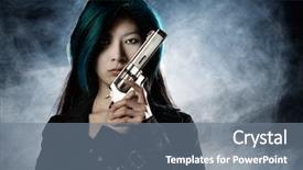  Presentation with smoke - Amazing theme having model explosion - asian beauty holding gun backdrop and a gray colored foreground