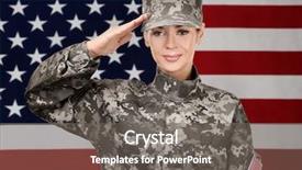  Presentation with usa flag - Slide deck with hand salute - female soldier on usa flag background and a gray colored foreground