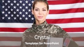  Presentation with female veteran - Cool new presentation design with student veteran - female soldier with books backdrop and a gray colored foreground