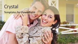  Presentation with army - Colorful PPT layouts enhanced with welcoming wife home on army backdrop and a blonde colored foreground