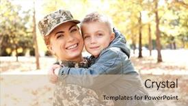  Presentation with park - Theme enhanced with military forces - mother soldier and little kid background and a soft green colored foreground