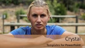  Presentation with obstacle course - Amazing slide set having portrait of woman leaning on a hurdle during obstacle course backdrop and a coral colored foreground