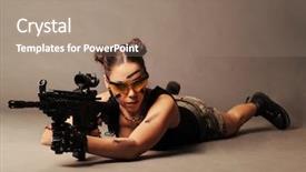  Presentation with weapon - PPT theme with sexy army woman posing background and a coral colored foreground