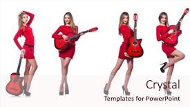  Presentation with role play woman and man - Slides having women montage - guitar player woman isolated background and a sky blue colored foreground