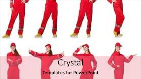  Presentation with builder - Presentation theme with women montage - woman builder isolated background and a coral colored foreground