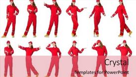  Presentation with builder - Colorful theme enhanced with women montage - woman builder isolated backdrop and a coral colored foreground