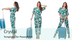  Presentation with man watching woman preparing vegetables - Audience pleasing PPT layouts consisting of women montage - woman with suitacases preparing backdrop and a cool aqua colored foreground