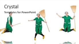  Presentation with brush - Beautiful PPT layouts featuring women montage - woman with sweeping brush isolated backdrop and a white colored foreground