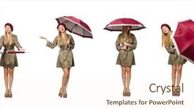  Presentation with umbrella - Cool new slide set with women montage - woman with umbrella isolated backdrop and a lemonade colored foreground
