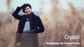  Presentation with sad woman walking - Colorful presentation enhanced with coffee and delicious cookie backdrop and a gray colored foreground