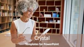  Presentation with glasses - Slide deck featuring women network - senior businesswoman holding glasses using background and a coral colored foreground