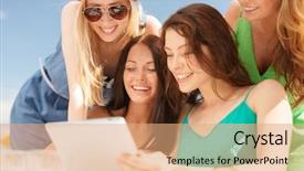  Presentation with internet cafe - Beautiful slide set featuring women network - summer holidays vacation internet backdrop and a coral colored foreground