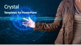  Presentation with high tech technology - Amazing theme having women network - tech woman pressing high technology backdrop and a ocean colored foreground