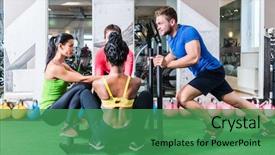  Presentation with hero man and women - Slide deck with functional training - man pushing women on cart background and a ocean colored foreground