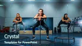  Presentation with training - Slide deck consisting of women on trampoline in motion background and a ocean colored foreground