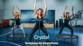  Presentation with crossfit fitness trx training exercises - Presentation design consisting of women on trampoline in motion background and a ocean colored foreground