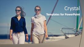  Presentation with marina - PPT theme enhanced with women-on-vacation-walking background and a teal colored foreground