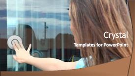  Presentation with tram - PPT theme with women opening tram door background and a tawny brown colored foreground