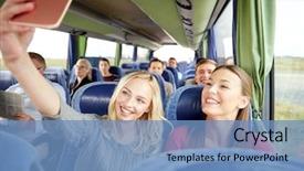  Presentation with tourism selfie - Audience pleasing theme consisting of women or friends in travel backdrop and a teal colored foreground