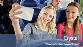  Presentation with tourism selfie - PPT layouts having women or friends in travel background and a ocean colored foreground
