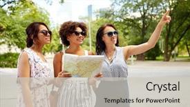  Presentation with travel friends - Presentation having women or friends with map background and a soft green colored foreground