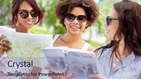  Presentation with travel and tourism - Amazing theme having women or friends with map backdrop and a light blue colored foreground