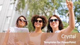  Presentation with travel friends - Theme enhanced with women or friends with map background and a coral colored foreground