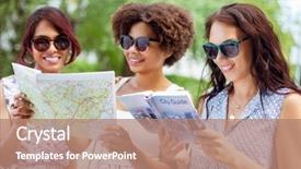  Presentation with travel and tourism - Beautiful PPT layouts featuring women or friends with map backdrop and a coral colored foreground