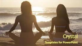  Presentation with tropical beach sunset - PPT theme featuring woman kissing a ladybug on her finger background and a light gray colored foreground