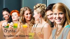  Presentation with disco - Beautiful PPT layouts featuring women or models in club or disco drinking cocktails having fun backdrop and a coral colored foreground