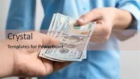  Presentation with women - Beautiful slide deck featuring women passing money closeup backdrop and a coral colored foreground