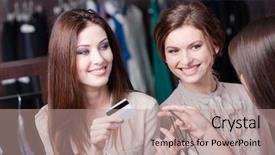  Presentation with credit card - Presentation design with women pay with credit card background and a coral colored foreground