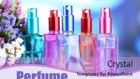  Presentation with perfume - Slide deck having beautiful bottles and flowers background and a light blue colored foreground