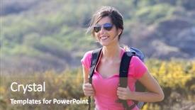  Presentation with smiling little girl - Slide set consisting of women pink - smiling hiker girl walking background and a  colored foreground