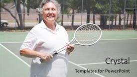  Presentation with lawn tennis a hard court - Colorful PPT theme enhanced with women playing sports - active senior woman backdrop and a  colored foreground